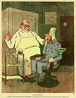 Trolley: Cartoon, Dentist and patient, WW1