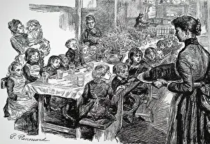 Stepney: Cartoon depicting free dinner being served to