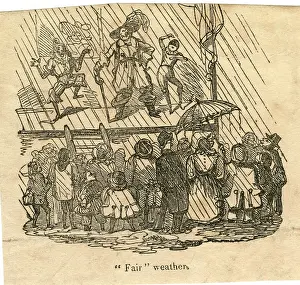 Raining: Cartoon, Fairground performers in the rain