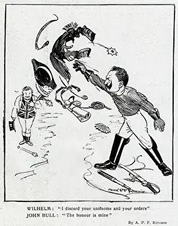 Politeness: Cartoon, Kaiser Wilhelm discarding uniforms, WW1