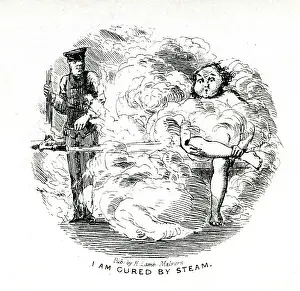 Attendant: Cartoon, man in Turkish Bath, cured by steam