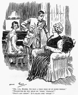 Knit: Cartoon, mother knitting, WW1