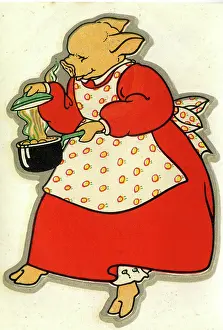 Pigs: Cartoon, Mrs Pig cooking