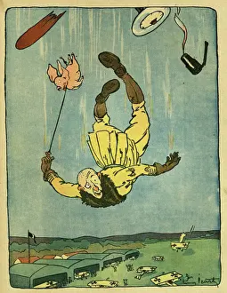 Mascots: Cartoon, Pilot falling from plane, WW1