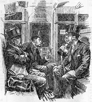 Commuter: Cartoon, four relaxed gentlemen commuters