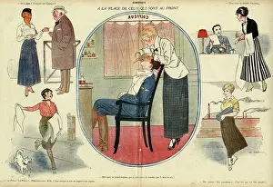 Cartoon, Replacing those who are at the Front, WW1