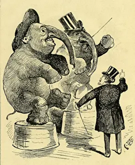 Managers: Cartoon, ringmaster and performing elephants