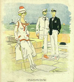 Admiring: Cartoon, Sailors on shore, WW1