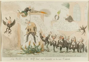 Gallows: Cartoon, Self Murder or the Wolf tried and convicted
