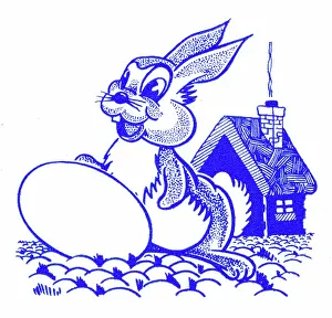 Bunny: Cartoon style rabbit with egg - 1950s printer's block