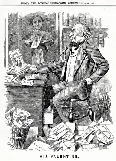 Gladstone: Cartoon, His Valentine, W E Gladstone at his desk