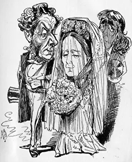 Bridal: Cartoon, wedding scene with Henry Irving