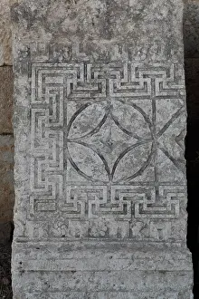 Decapolis: Carved stone in Cathedral, Jerash, Jordan