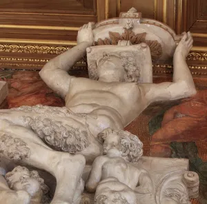 Caryatid: Caryatid in carved stucco, from the frame of the