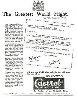 Costes: Castrol Used For Capt Coste's Great World Flight