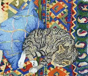 Cushions: Cat on Cushion 3 ? on patterned carpet (pastel)