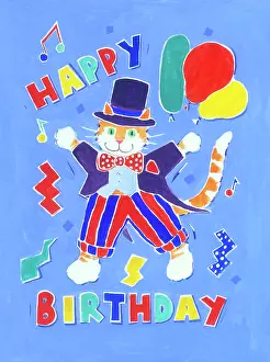 Ayliffe: Cat in Top Hat and Tails, with Happy Birthday
