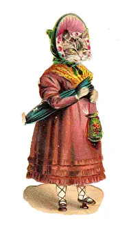 Pattens: Cat in human costume on a Victorian scrap