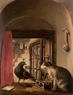 Felines: Cat and Pigeon in a Window