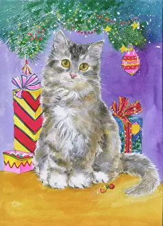 Matthes: Cat and presents under Christmas tree