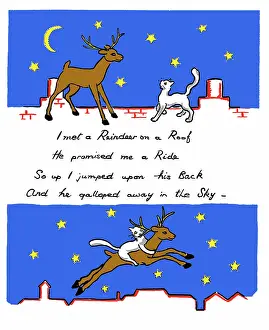 Willing: Cat and Reindeer on a roof