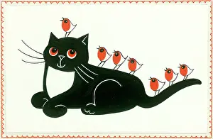 Cats: Cat with seven robins
