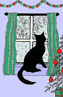 Snowman: Cat watching the snow fall outside