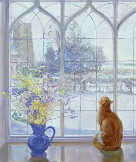 Easton: Cat on Window Ledge watching Snow