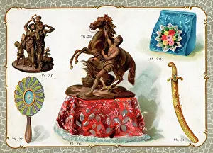 Enriched: Catalogue illustration, embroidered cloth, mirror, etc