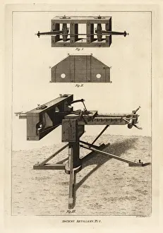 Projecting: The catapulta. Ancient machine for projecting darts