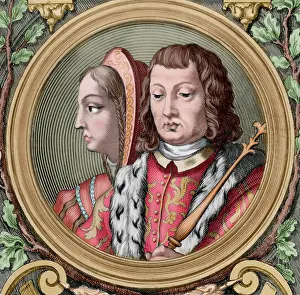 Spouse: Catholic Kings, Isabella and Ferdinand. Spain. Colored engra