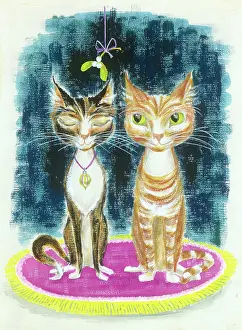 Sprig: Two cats under a mistletoe sprig
