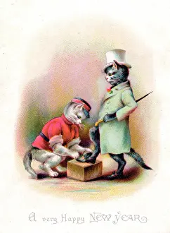 Shoeshine: Two cats on a New Year card