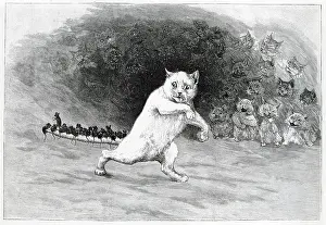 Mice: The Cat's Nightmare, comical cat with mice on his tail