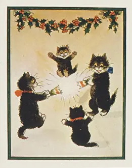 Cats pulling crackers at a Christmas party
