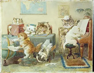 Housman: Cats at School ' reading, writing, piano etc