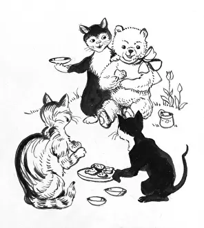 Storycard: Three cats and a teddy bear