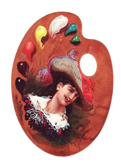 Blob: Cavalier man on a palette-shaped greetings card
