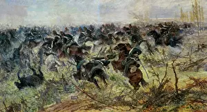 Montebello: Cavalry charge in Montebello, painted