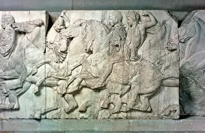 Parthenon: Cavalry, depicted in the Parthenon frieze, a high-relief