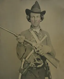 Revolvers: Cavalry soldier wears a Confederate uniform