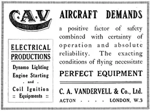 Vandervell: C.A.Vandervell. Electrical Components For Aircraft