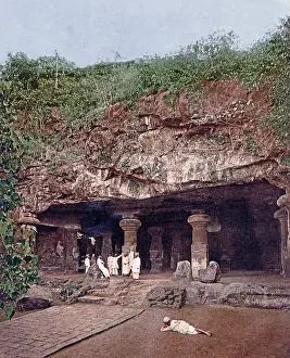 Bombay: Caves at Elephanta, Bombay (Mumbai), India, circa 1890s