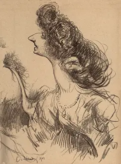 Leandre: Cecile Sorel With A Bird Of Paradise