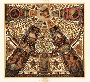 Florenz: Ceiling painting in the Uffizi Gallery, Florence