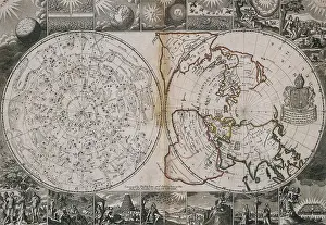 Hemispheres: Celestial and World Map, Circa 1691