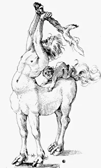 Grien: centaur, Greek mythical creature, pen drawing