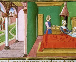 Bandaged: The centurion's servant sick in bed. Codex of Predis (1476)