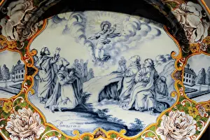 Catharijneconvent: Ceramic. Plate decorated with religious scene. 18th centurie