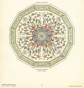 Bursa: Ceramic rosette wall tile decorated with flowers